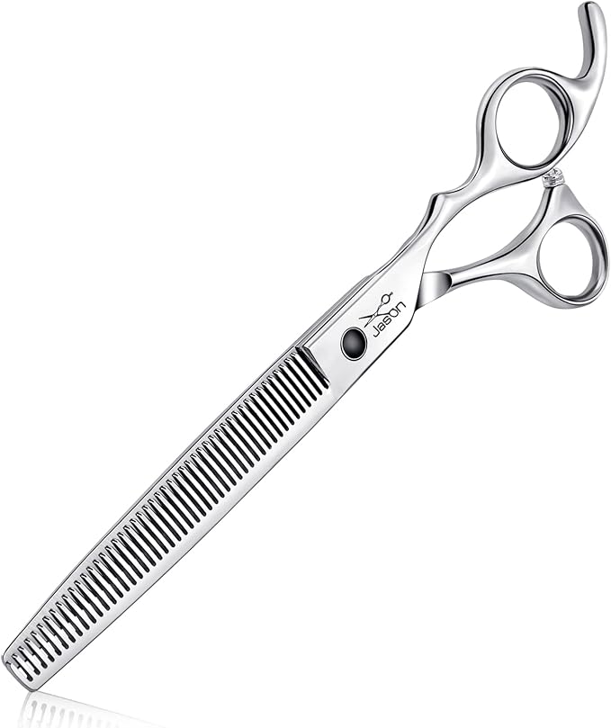 JASON 7.5" Dog Grooming Thinning Blending Scissor, Ergonomic Pet Grooming Thinner Blender Shears Cat Trimming Texturizing Kit with Offset Handle
