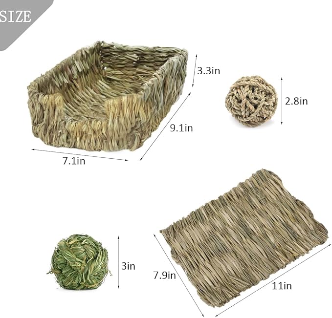 Hamiledyi Rabbit Grass Bed Natural Handmade Hay Mat Chew Balls for Rabbit Gerbil Chinchilla Guinea Pig Ferret Other Small Animals(7 Pcs)