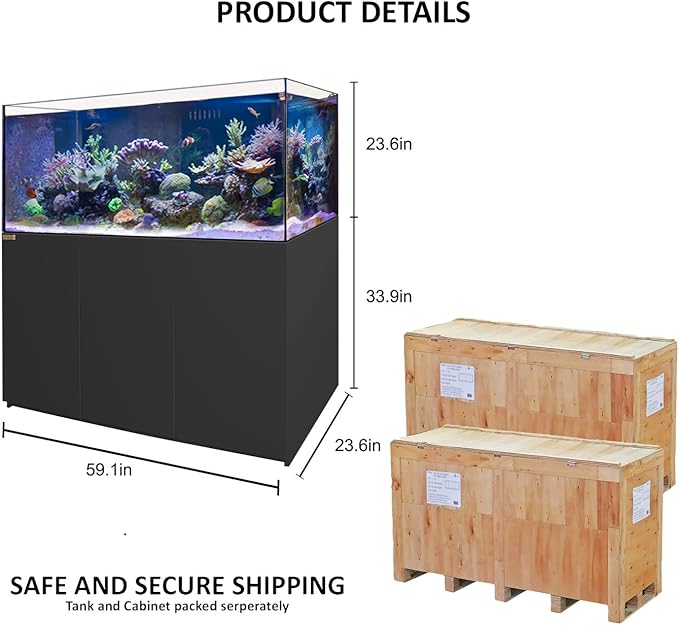 Coral Reef Aquarium Tank | 185 Gallon Ultra Clear Glass with Sump, Black