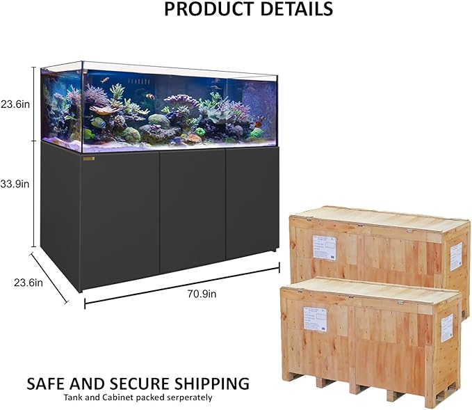 Coral Reef Aquarium Tank | 220 Gallon Ultra Clear Glass with Sump, Black