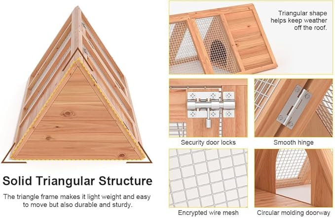 Wooden Rabbit Hutch & Chicken Coop Outdoor Small Animal Cage with Ventilated Wire Run, Emovable Tray for Quail, Bunnies, Guinea Pigs, Chicks – Backyard Poultry Hutch (Brown)