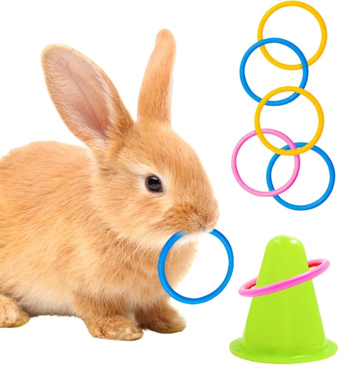 Rabbit Training Ring Toy, Rabbit Interactive Toy, Bunny Educational Toys with 5 Rings, Stacking Color Rings Random Color (Green)