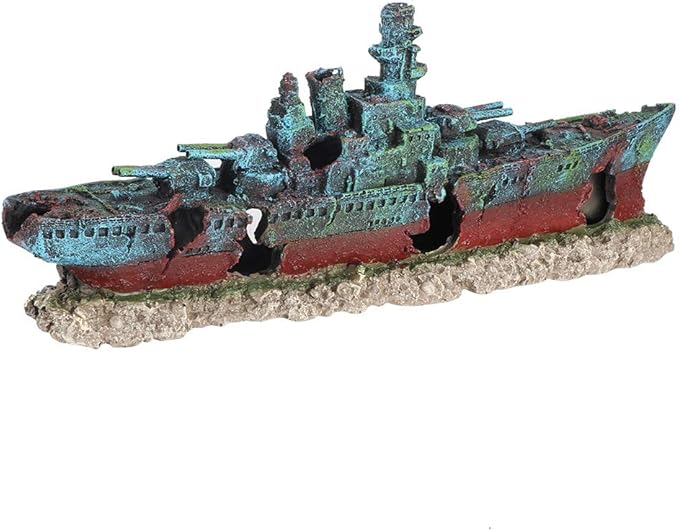 Fish Tank Wreck Boat Decoration, Shipwreck Ship Aquarium Decor, Fish Tank Decorations, Resin Wreck Boat Sunk Battleship War Ship Fish Tank Aquarium Ornament Cave Decoration