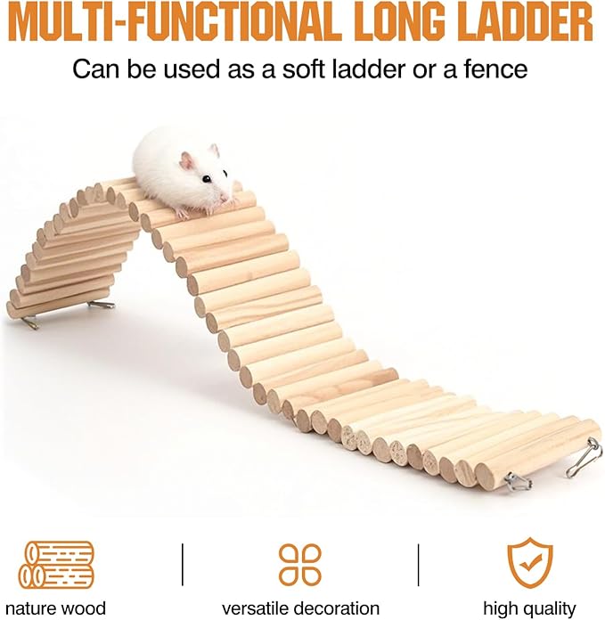Hamster Suspension Bridge Toy，Small Animal Climbing Toys,Chinchilla Cage Natural Wood Flexible Platform Toy,Suitable for Hamsters, Chinchillas, Guinea Pigs, Birds, Small Animals