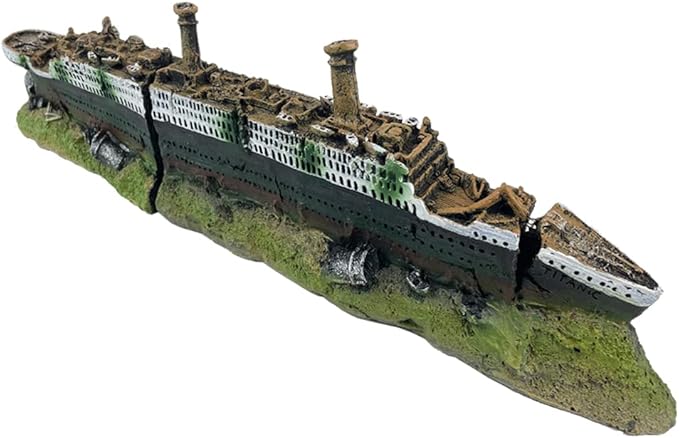 Titanic Shipwreck Aquarium Decorations Ship Wreckage Aquarium Ornament for Fish Tank Sunken Ship Ornament Aquarium Environment Friendly Decorations – Medium （White）