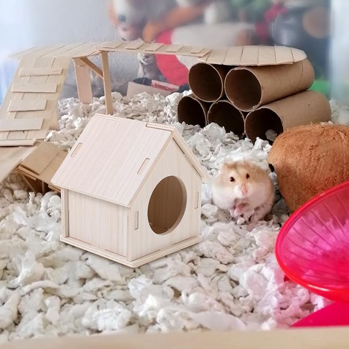 Wooden Hamster House Hideout for Small Pets and Design for Dwarf Hamsters Gerbils and Mice Cozy Sleeping Space and Fun Exercise Area
