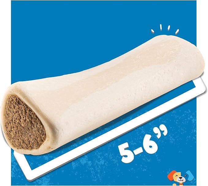 Jack&Pup 5-6" Filled Dog Bones for Large Dogs, Flavored Dog Bone Long Lasting, Stuffed Shin Bones for Dogs, High Protein, Peanut Butter Flavor - 1 Pack
