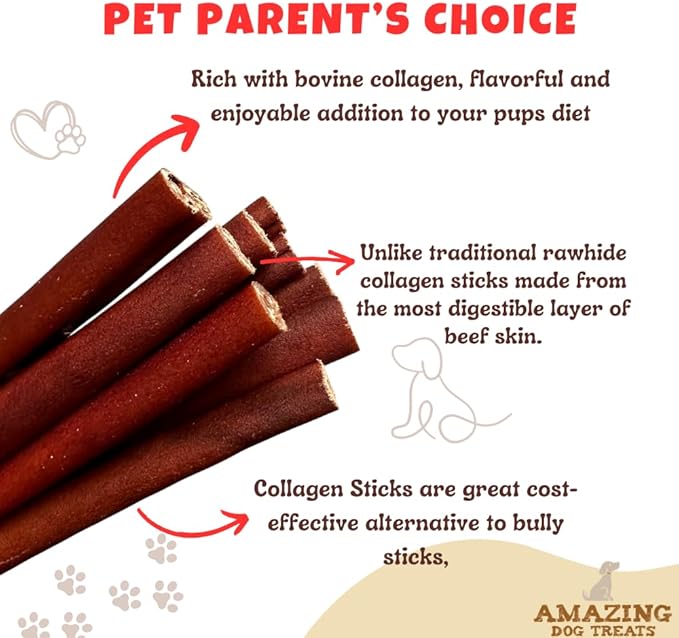 Amazing Dog Treats 6 Inch Collagen Stick - (25 Count)- Collagen Sticks for Dogs - No Hide Dog Bones