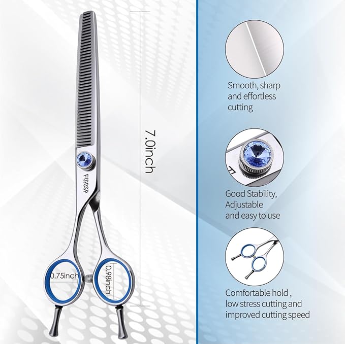 Left Handed Thinning Shears for Dogs 7in Professional Dog Thinning Shears for Grooming 56 Teeth Dog Grooming Scissors for Pet Cat Japanese 440C Stainless Steel(7.0'' Blending)