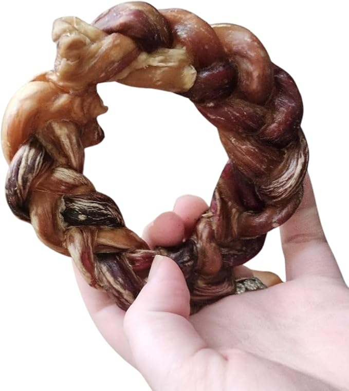 hotspot pets Braided Bully Stick Rings for Dogs - (3 Pack) Premium All Natural Long Twisted Beef Pizzle Dog Chew Treats - Grain Free Fully Digestible Rawhide Alternative Bones