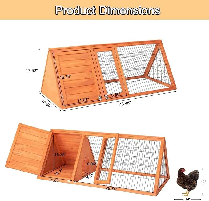 Wooden Rabbit Hutch & Chicken Coop Outdoor Small Animal Cage with Ventilated Wire Run, Emovable Tray for Quail, Bunnies, Guinea Pigs, Chicks – Backyard Poultry Hutch (Brown)