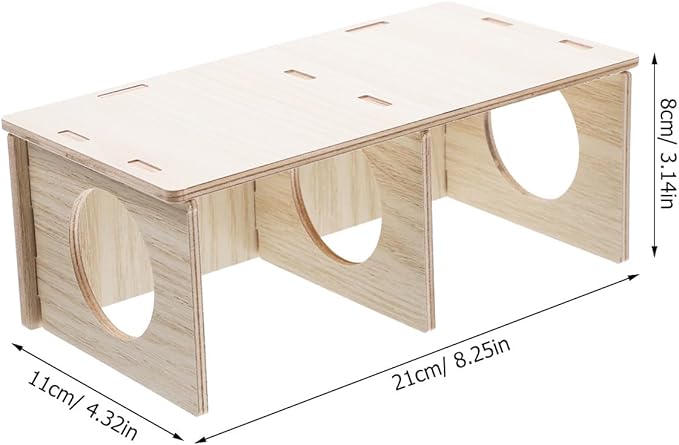 Hamster Solid Wood Hide House Two Room Pet Hideout Safe Non Nail Design Polished Natural Wood Hamster Cage Decor Yellow 8.26X4.33X3.14 Inch