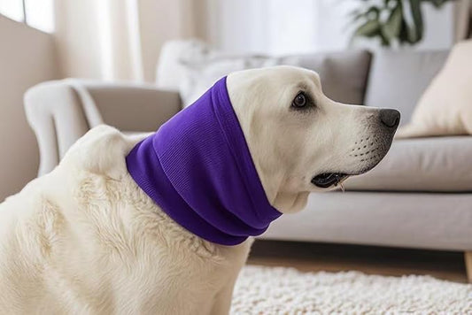 Dog Calming Band, Dog Ear Cover Anxiety Relief – Noise Canceling for Fireworks, Thunderstorms, Pet Grooming & Force Drying(Purple L)