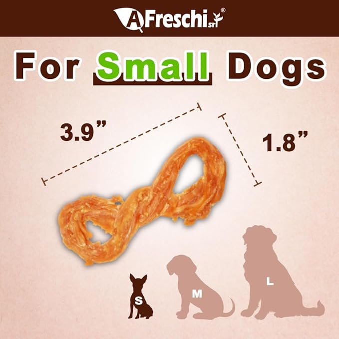 AFreschi Turkey Tendon Rope (S) 6 Pieces per Pack, USA-Sourced Turkey Tendon, All Natural Human Grade Puppy Chew, Hypoallergenic, Rawhide Alternative, Dog Treats for Small Breeds