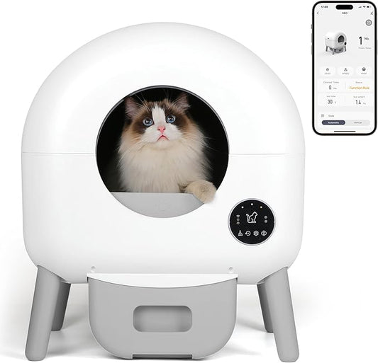Self Cleaning Litter Box - Automatic Cat Litter Box self Cleaning, with 1 Roll Trash Bags and Mat, Small-White
