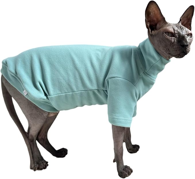 Sphynx Cats Solid Warm Fleece Shirt Cat Turtleneck Undershirt Thermal Hairless Cat Clothes for Sphynx, Devon, Cornish Cat Clothes and Small Kitten and Dogs (Haze Blue, X-Large)