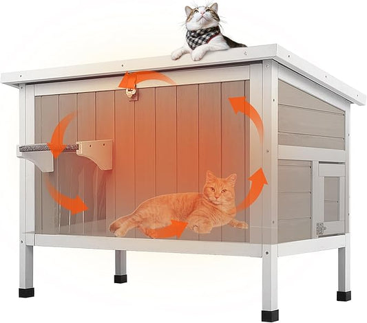 Insulated Cat House Outdoor Weatherproof Feral Cat Shelter for Winter, All-Round Foam Insulation Wooden Pet House for Small Animals with Escape Door,Openable Roof(34.5"L x 21.7"W x 25.6"H)