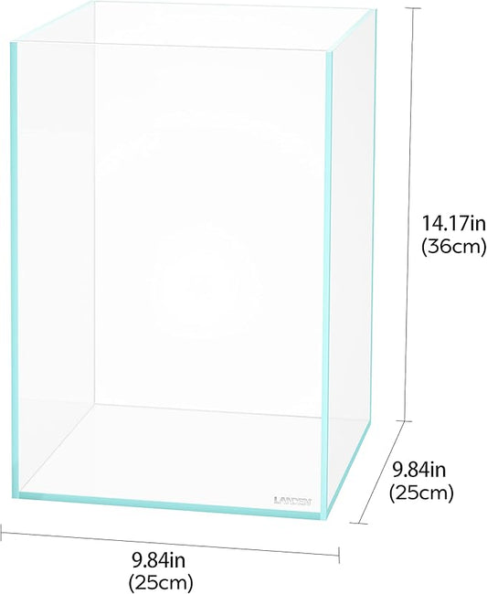 LANEDN Tall Tank Rimless Low Iron Tank 5.5GAL 9.8" L × 9.8" W × 14.2" H(25X25X36) cm Small Aquascape Fish Tank, Vertical Aquascape Tank, Black Leveling Mat Included