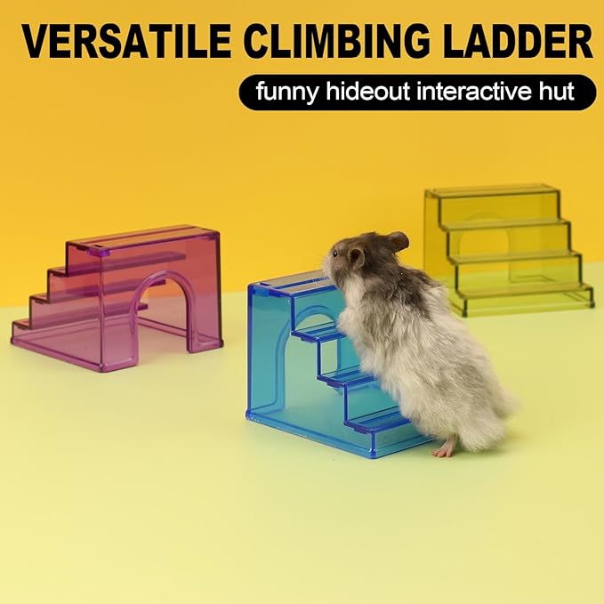 Hamster Hideout Ladder Bridge,Hamsters Climbing Toy,Climbing Ladder with Hamster House,Hideout Chamber for Dwarf Hamsters mice and Small Animals Habitat décor (Blue)