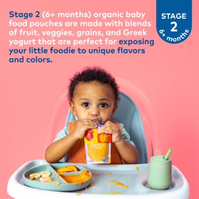 Plum Organics Stage 2 Organic Baby Food - Variety Pack - 4 oz Pouch (Pack of 12) - Fruit and Veggie Baby Food Pouch