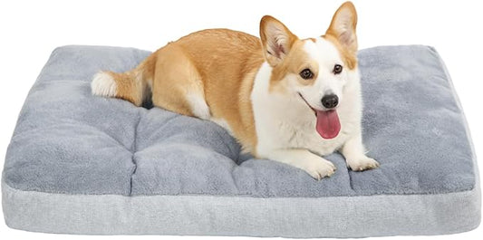 Washable Dog Bed for Small Dogs, Crate Bed Plush Pet Kennel Pad with Non-Slip Bottom, Pet Sleeping Mat, 23x17 Inch, Light Gray