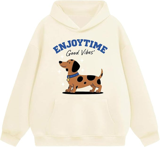 Oversized Hoodies for Women 2025 Trendy Cute Dog Cat Print Sweatshirts Hooded Pullover Tops with Kangaroo Pocket