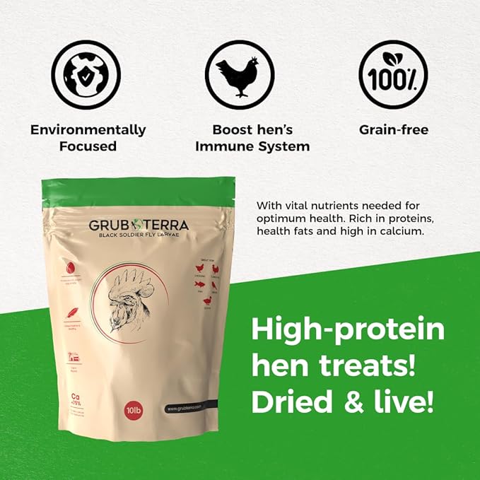 GrubTerra Golden Dried Black Soldier Fly Larvae - Premium Supplement to Increase Egg Production for Hen Treats, Bird Feed, Chicken Feeder, Pet Bird Food, and Wildbird Feed, Never from China! (5lb)