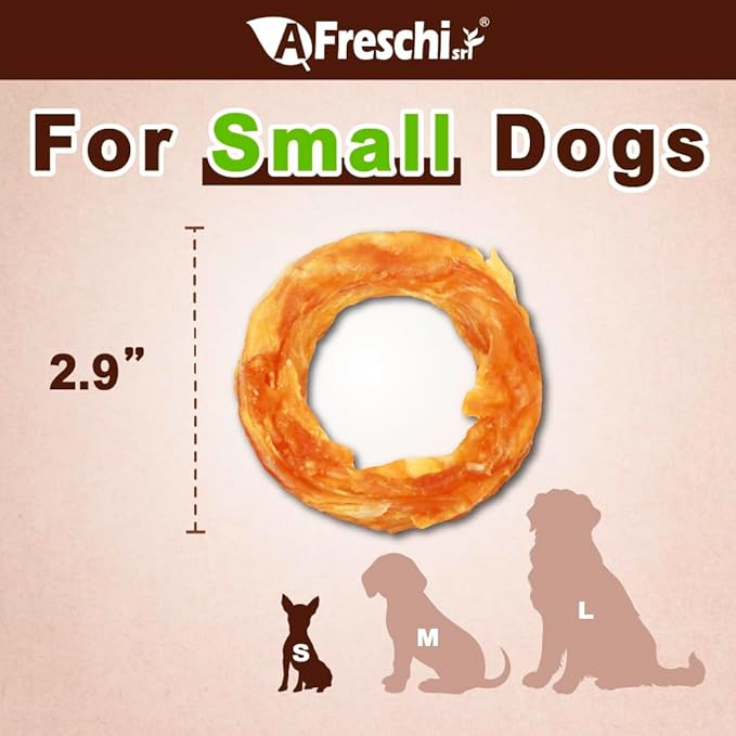 AFreschi Turkey Tendon Small Ring (S) 6 Pieces per Pack, USA-Sourced Turkey Tendon, All Natural Human Grade Puppy Chew, Hypoallergenic, Rawhide Alternative, Dog Treats for Small Breeds