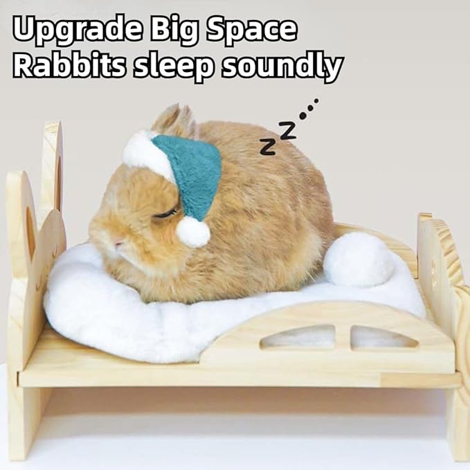 Large Wooden Rabbit Bed - Easy Assemble 13.3"x 8.6" Pet Bed with Support Structure & Removable Cushion for Rabbits, Guinea Pigs, Kittens & Small Animals - Cozy Sleeping Habitat