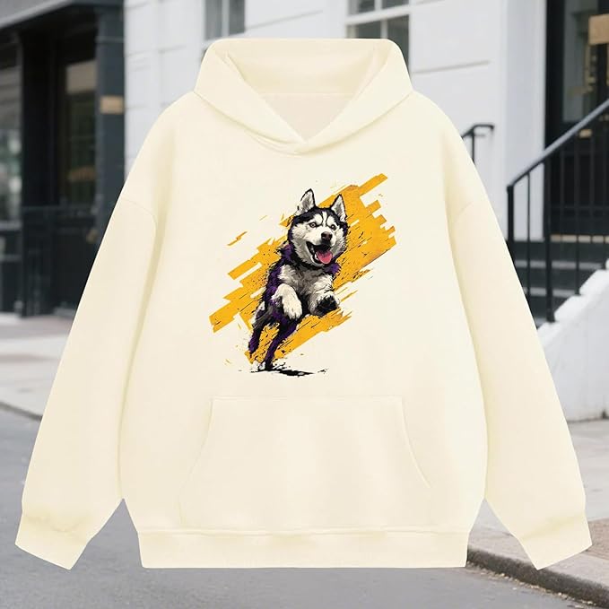 Oversized Hoodies for Women 2025 Trendy Cute Dog Cat Print Sweatshirts Hooded Pullover Tops with Kangaroo Pocket