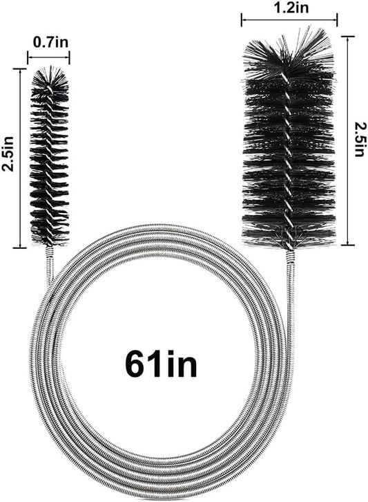 2-Pack Flexible Dual-Ended Aquarium & Kitchen Tube Brush – Stainless Steel Core with Durable Black Plastic, 61-Inch Long Cleaning Tool for Hoses, Pumps, and Narrow Pipes（Black）