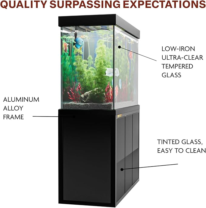 135 Gallon Aquarium Fish Tank with Upright Fishtank Stand Water Pump Freshwater Filter LED Bundle and Straight Corners Clear Glass - All Black