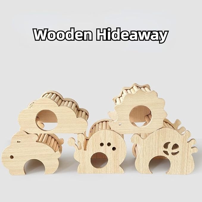 Hamster Wooden Hideout House Natural Wood Pet Rats Climbing Play Hut Hideaway Room for Small Chicken Hedgehogs Chinchilla Habitat Pet Cage Accessories (E)