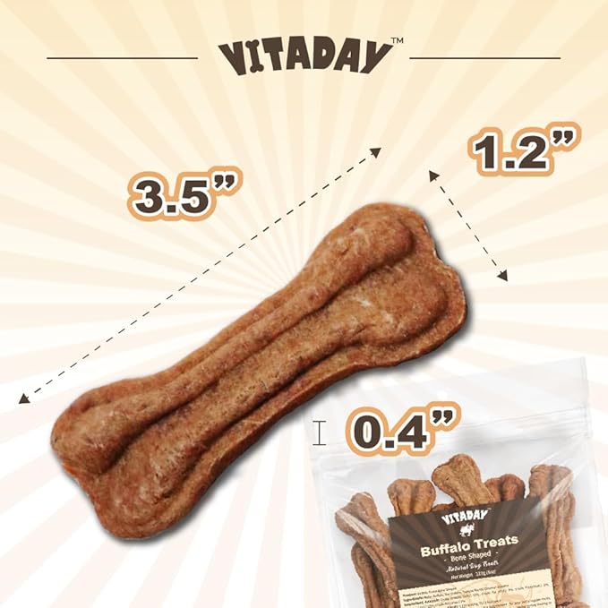 Buffalo Dog Treats Bone 8oz, Natural Low-Fat Chews for Training & Rewards, Limited Ingredient, Dogs & Puppies