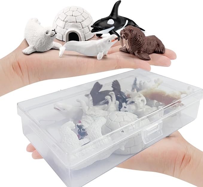 10PCS Mini Arctic Animals Toys Polar Animal Figurines Set Polar White Bear Reindeer Walrus Fox Wolf Figurines Birthday Gifts for Boys Girls Kids, Gift for Easter Christmas Part