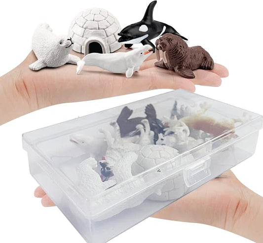 10PCS Mini Arctic Animals Toys Polar Animal Figurines Set Polar White Bear Reindeer Walrus Fox Wolf Figurines Birthday Gifts for Boys Girls Kids, Gift for Easter Christmas Part