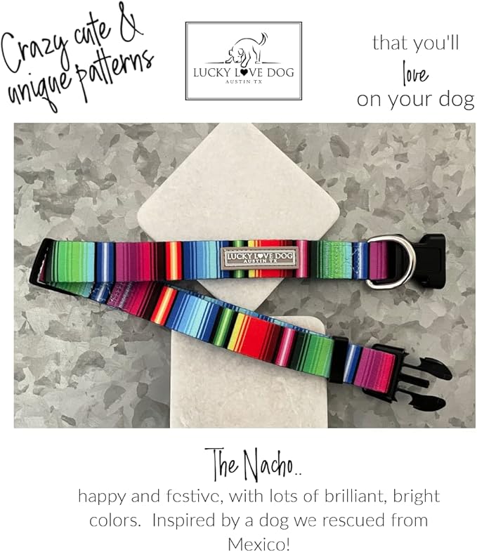 Lucky Love Dog - Adjustable Dog Collar with Easy Click Buckle for Small to Large Dogs, Durable, & Comfortable for Male & Female Dogs, Pet Collar for Puppies & Adult Ones - Nacho, Large