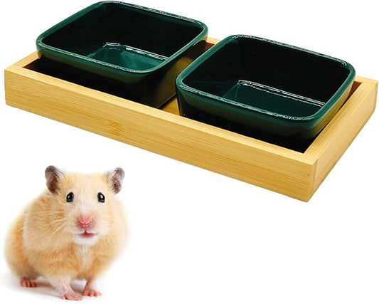 Hamster Food Bowl, Hamster Feeding & Water Bowls, Small Animals Ceramic Food Water Bowl Prevent Tipping for Dwarf Syrian Hamsters Bunny Gerbils Rats or Other Similar-Sized Small Pets (Green)