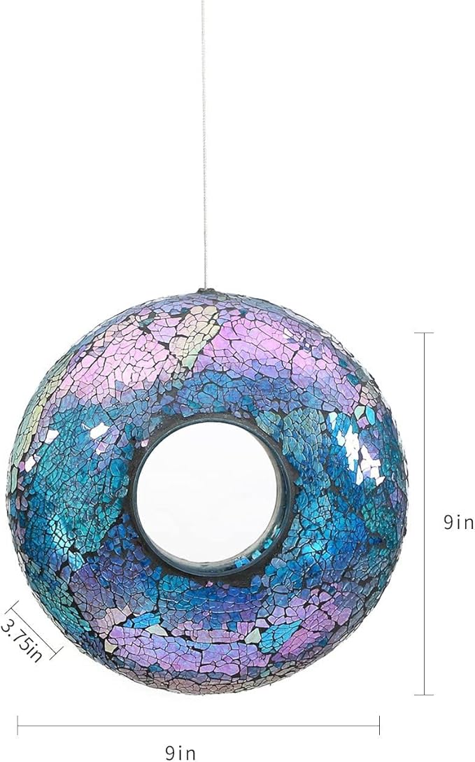 Topadorn Mosaic Bird Feeder Fly Through Hanging Birdfeeder for Wild Bird, 9-Inch Blue Bird Feeder for Gardens, Yards, Decks to Attract Wild Birds