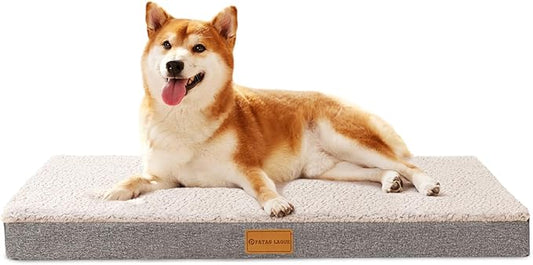 Patas Lague Orthopedic Dog Bed Medium Size Dog 30''X20'', Soft Comfortable Waterproof Egg Crate Foam Medium Pet Crate Beds Mat with Removable Washable Cover and Non-Slip Bottom, Ivory