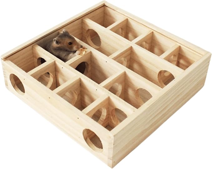 Wooden Maze Tunnel Toy, Small Pet Animals Activity Sport Labyrinth Dwarf Hamster Play Toys Maze Tunnel Mice Wooden Funny Toy