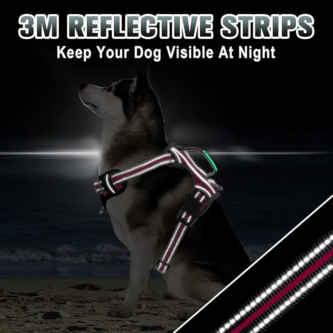 BARKBAY No Pull Dog Harness Large Reflective Dog Harness with Front Clip and Easy Control Handle for Walking Training Running with ID tag Pocket(Pink/Black,M)