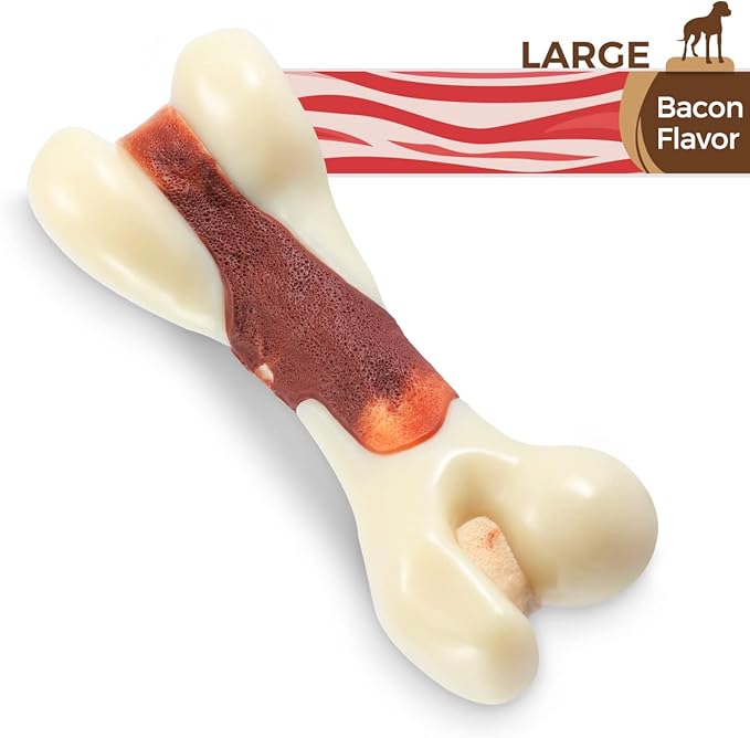 Tikaton Indestructible Dog Chew Toys for Aggressive Chewers, Bacon Flavor Durable Dog Teething Chew Toys Bones for Large/Medium/Small Puppies