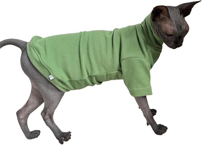 Sphynx Cats Solid Warm Fleece Shirt Cat Turtleneck Undershirt Thermal Hairless Cat Clothes for Sphynx, Devon, Cornish Cat Clothes and Small Kitten and Dogs (Green, X-Large)