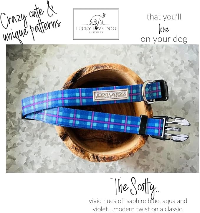 Lucky Love Dog - Adjustable Dog Collar and Leash Set with Easy Click Buckle for Small to Large Dogs, Durable, & Comfortable Collar for Male & Female Dogs, Puppies & Adult Ones - Scotty Combo, Medium