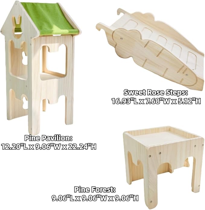 Wooden Guinea Pig Hideout, Bunny Houses and Hideouts Climbing Toys, Hamster Maze, Small Animal Accessories for Rabbit, Chinchilla, Rat, Mice, Gerbil (Combinations 9)