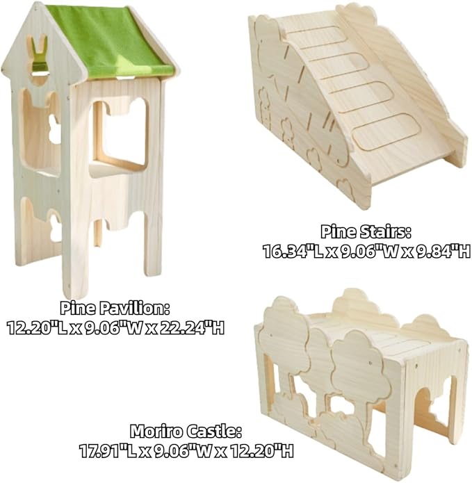 Wooden Guinea Pig Hideout, Bunny Houses and Hideouts Climbing Toys, Hamster Maze, Small Animal Accessories for Rabbit, Chinchilla, Rat, Mice, Gerbil (Combinations 8)