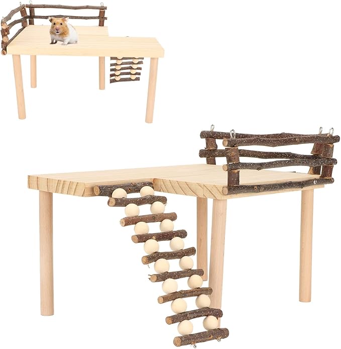 Hamster Platform, Wooden Reptile Bridge, Hamster Enrichment Toys for Guinea Pigs, Chinchilla, Gerbils, Squirrels, Reptiles and Other Small Pets