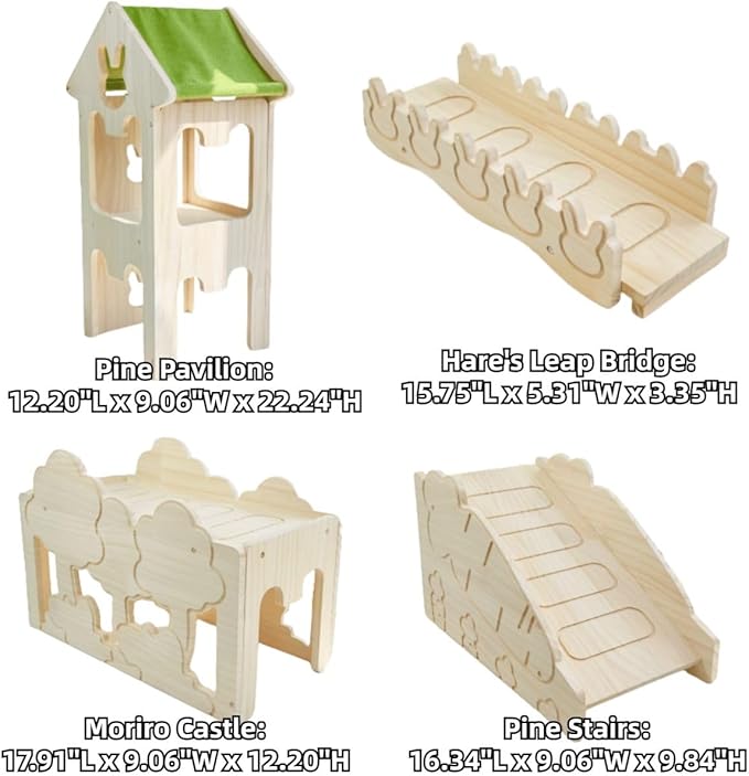 Wooden Guinea Pig Hideout, Bunny Houses and Hideouts Climbing Toys, Hamster Maze, Small Animal Accessories for Rabbit, Chinchilla, Rat, Mice, Gerbil (Combinations 10)