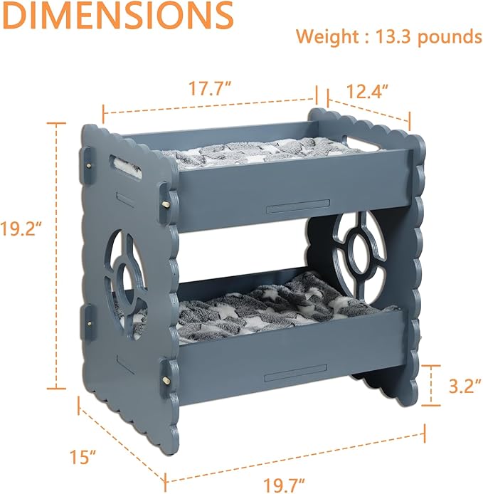 Cat Bunk Beds for 2 Indoor Cats,Double Raised Cat Bed,Elevated Cat Bed Furniture,Modern Cat Condo with Matress,Protect Cat's Hip Joint for All Seasons,Easy to Assemble(19.7“x15 x19.2,Grey)